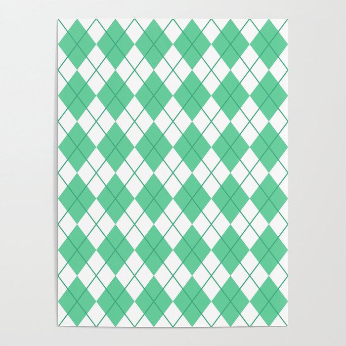 Green And White Seamless Argyle Pattern Poster