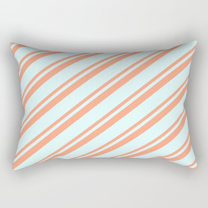 Light Salmon & Light Cyan Colored Striped Pattern Rectangular Pillow