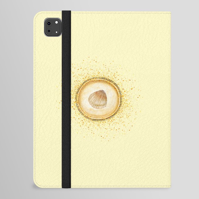 Watercolor Seashell Gold Circle Pendant on Pastel Yellow iPad Folio Case