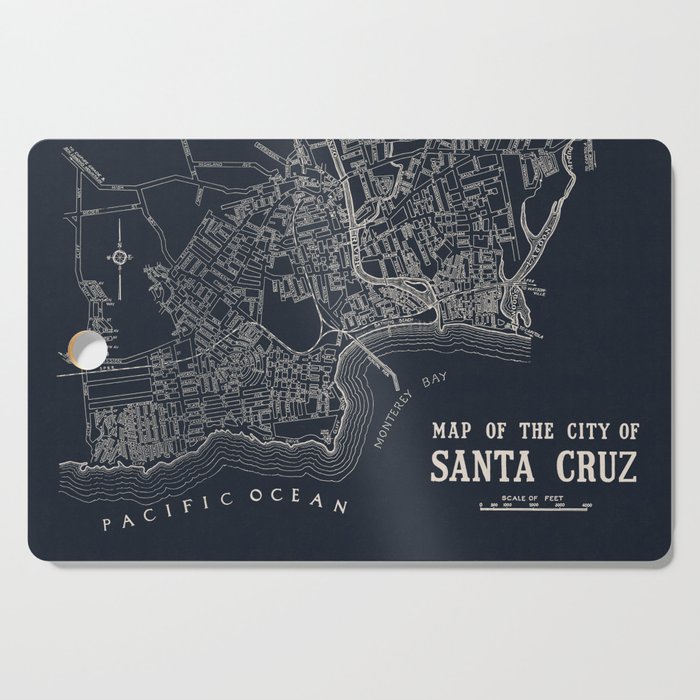 City of Santa Cruz Map Navy Blue Cutting Board
