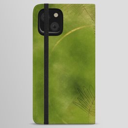 Tropical Leaves & Golden Rings Green Tones iPhone Wallet Case