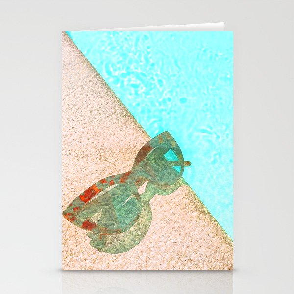 glasses poolside peach and blue impressionism painted realistic still life Stationery Cards