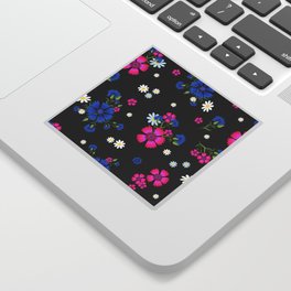 small and big white daisies,pink carnation and blue cornflowers Sticker