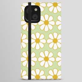 Cheerful Retro Daisy Pattern in Mustard and Light Tea Green iPhone Wallet Case