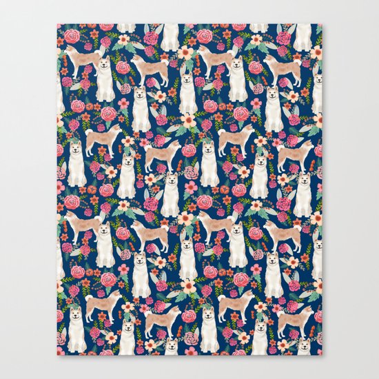 Akita dog pattern florals cute dog portrait pet friendly dog breeds akitas Canvas Print