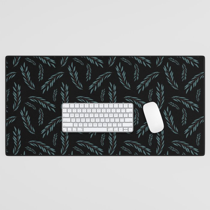 Eucalyptus,simple,minimal pattern .Black background  Desk Mat