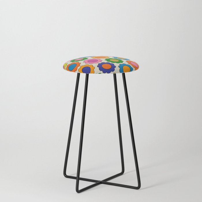 Colorful Flowers Happy Spring Retro Pattern Counter Stool