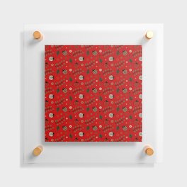 Ladybug and Floral Seamless Pattern on Red Background Floating Acrylic Print