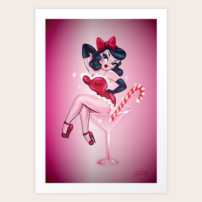 Candy Cane Martini Pin Up Girl Art Print Candy Cane Martini Pin Up Girl Art Print