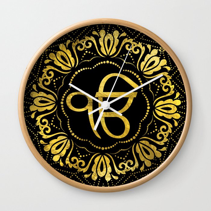 Decorative Gold Ek Onkar Ik Onkar Symbol Wall Clock By K9printart Society6