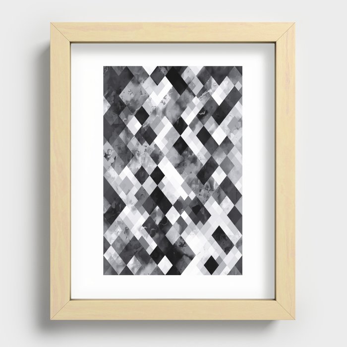 graphic design pixel geometric square pattern abstract background in black and white Recessed Framed Print