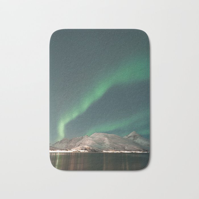 Northern Lights in the Kaldfjord | Winter Night in Norway Art Print | Astro Landscape Travel Photography Bath Mat