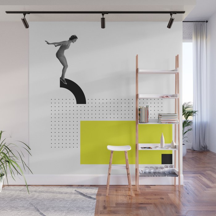 JUMP, Collage Art, Black and White photo, Graphic Art Wall Mural