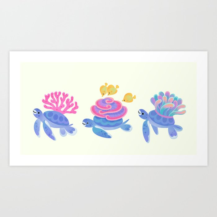 Coral turtle Art Print