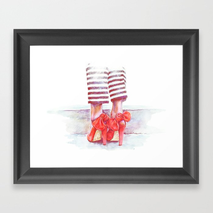 Cute Red Shoes with Bows Framed Art Print