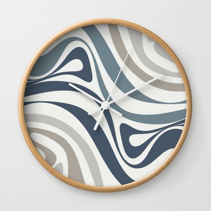 New Groove Retro Swirl Abstract Pattern in Neutral Blue Grey Wall Clock