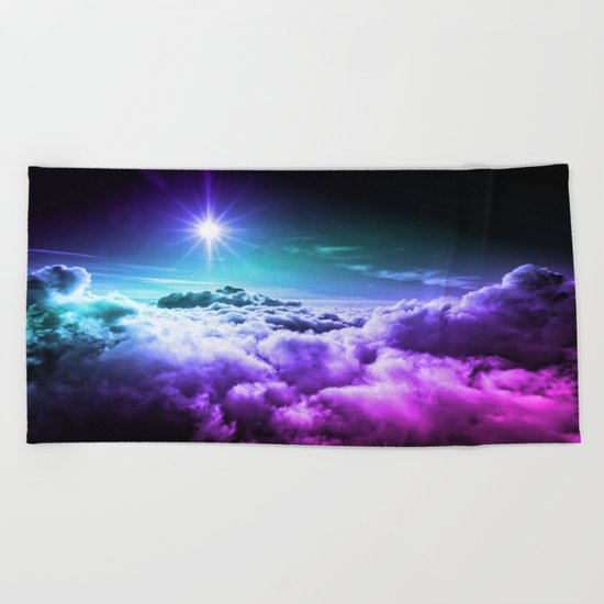 Cool Tone Ombre Clouds Beach Towel