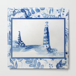 blue lighthouse Metal Print | Floral, Farol, Watercolor, Farolazul, Lighthouse, Flame, Bluelighthouse, Azul, Pattern, Faroazul 