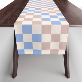 Retro Vintage Check in Baby Blue and Rose Smoke Tan Table Runner