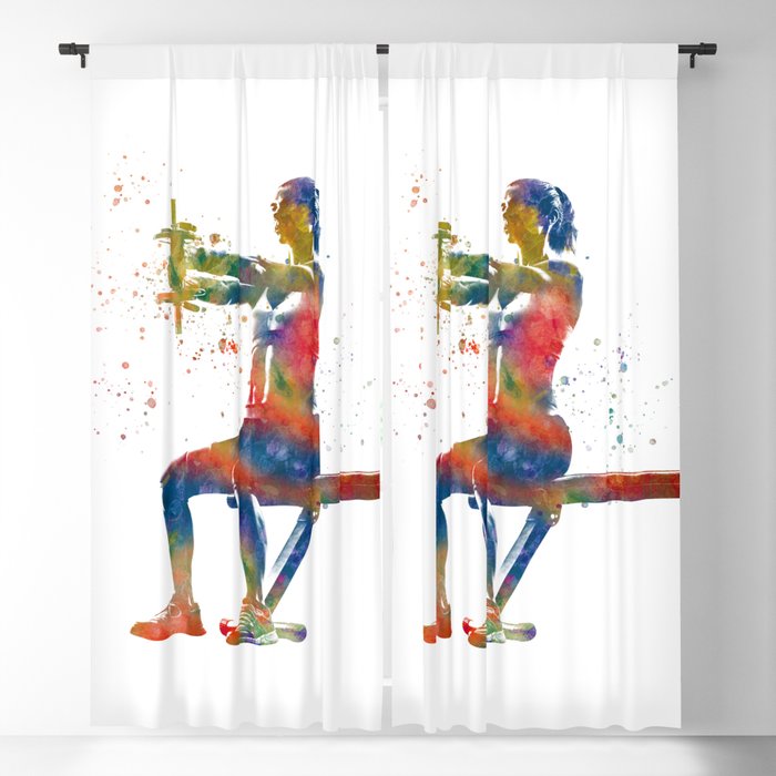 Woman practices gymnastics in watercolor Blackout Curtain