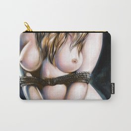 Fetish, Hot bondage, Female tied up with rope, Brown hair woman, Nude art, Naked body, bondage art Carry-All Pouch