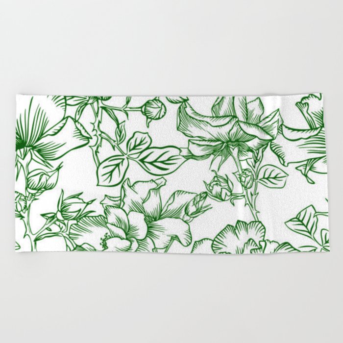 Floral Line Drawing 3 Beach Towel