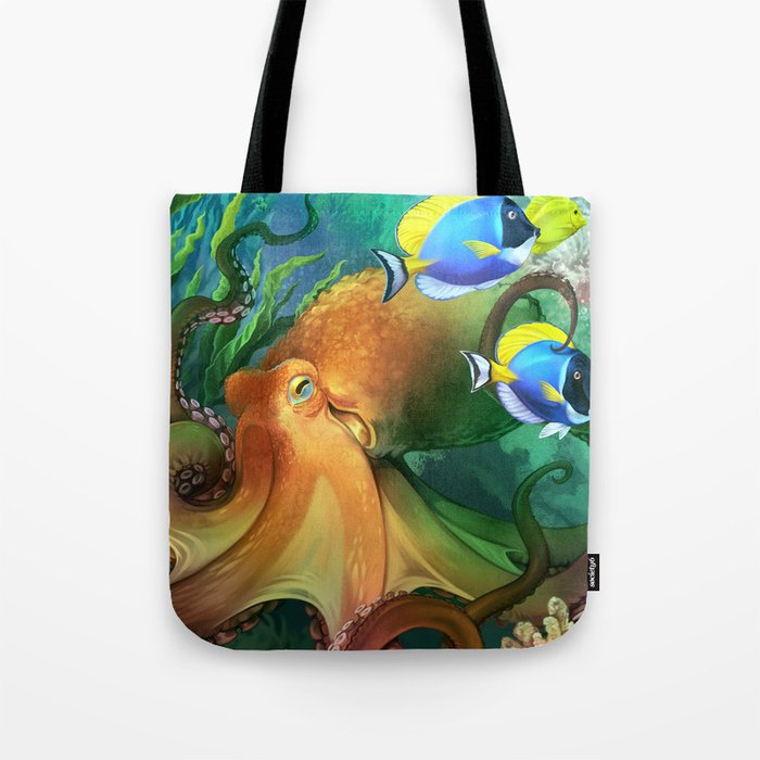 Octopus and Blue Tang (tropical coral reef) ~! Tote Bag