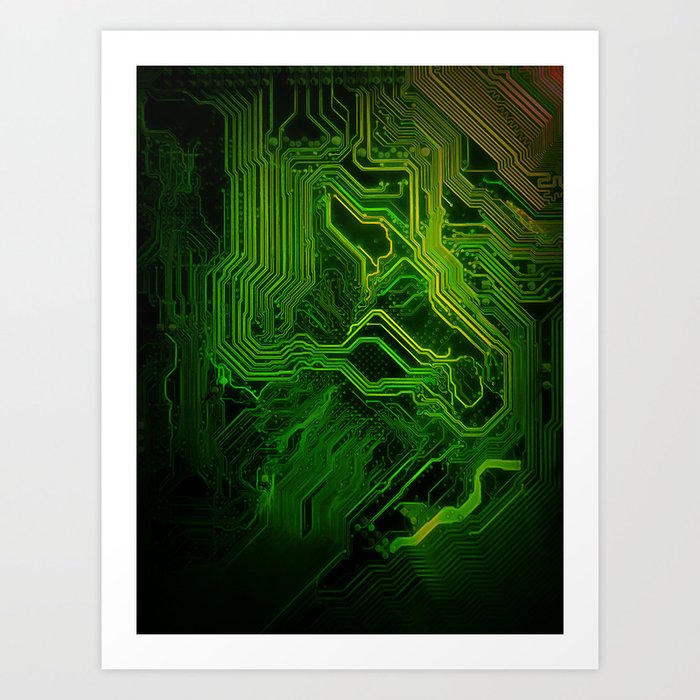 Green glowing circuit - by Brian Vegas Art Print