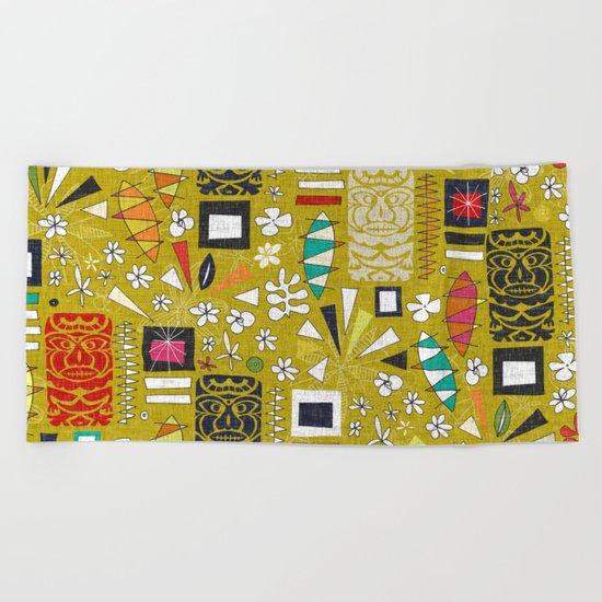 tiki yellow Beach Towel