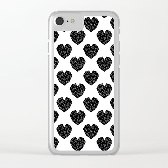 Hearts black and white geometric minimal basic simple design pattern valentines day Clear iPhone Case