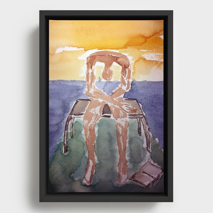 spin-off art: melancholy sculpture with dropped open book in sunset Framed Canvas