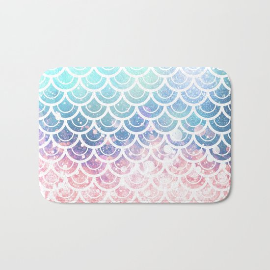 Mermaid Scales Turquoise Pink Sunset Bath Mat