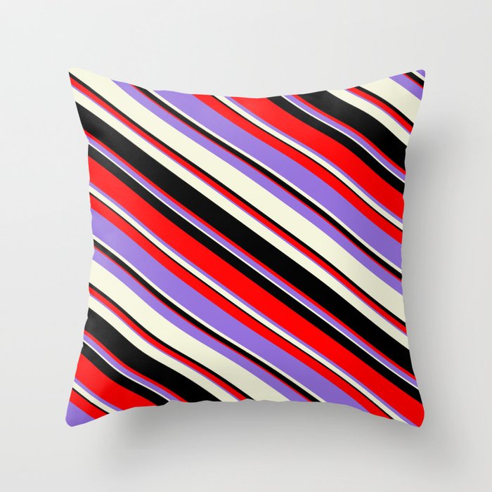 Red, Purple, Beige & Black Colored Pattern of Stripes Throw Pillow