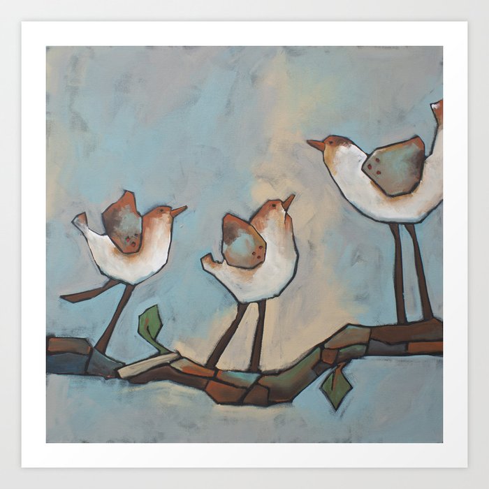 Mom And 2 Baby Birds Art Print