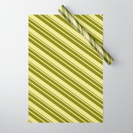 [ Thumbnail: Tan & Green Colored Striped Pattern Wrapping Paper ]