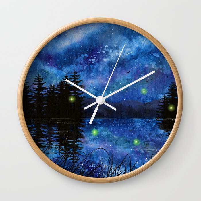 Star Filled Night on The Lake - A Watercolor Painting Wall Clock