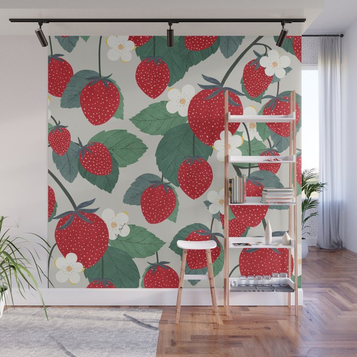 Strawberries pattern Wall Mural