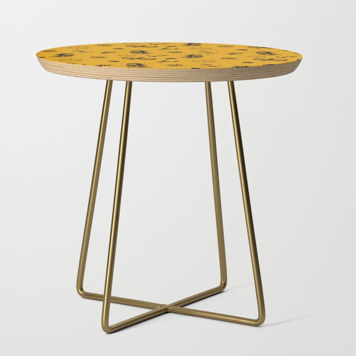 Mustard And Blue Silhouettes Of Vintage Nautical Pattern Side Table