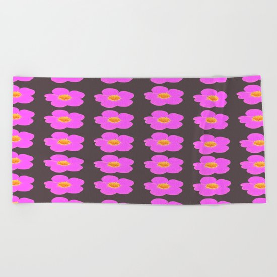 Tiny pink retro flowers on a dark grey background - #Society6 #buyart Beach Towel