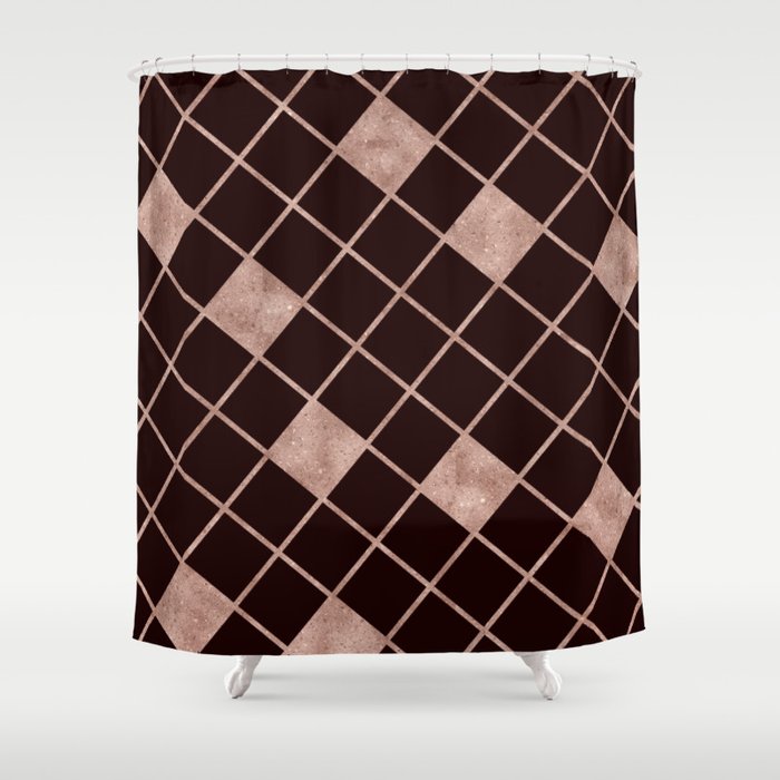 Diagonal Blush Rose Gold Checkered Pattern (Deep Purple) Shower Curtain