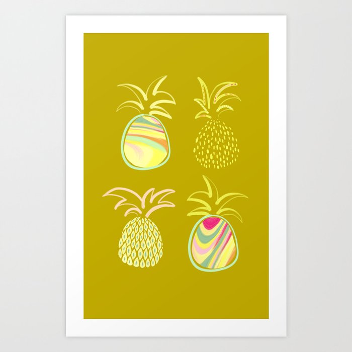 EttaVee Four Pineapples Gold Art Print