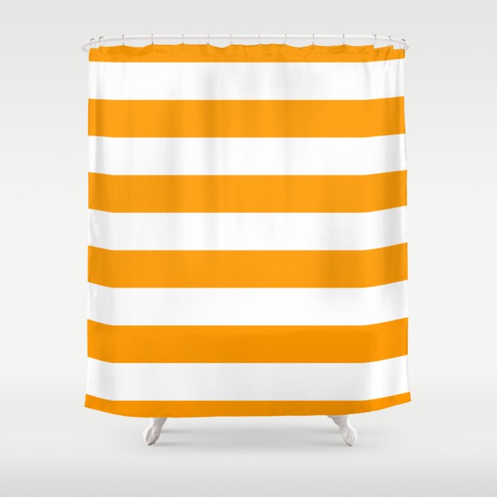 Bright Mango Mojito And White Wide, Wide Horizontal Stripe Shower Curtains