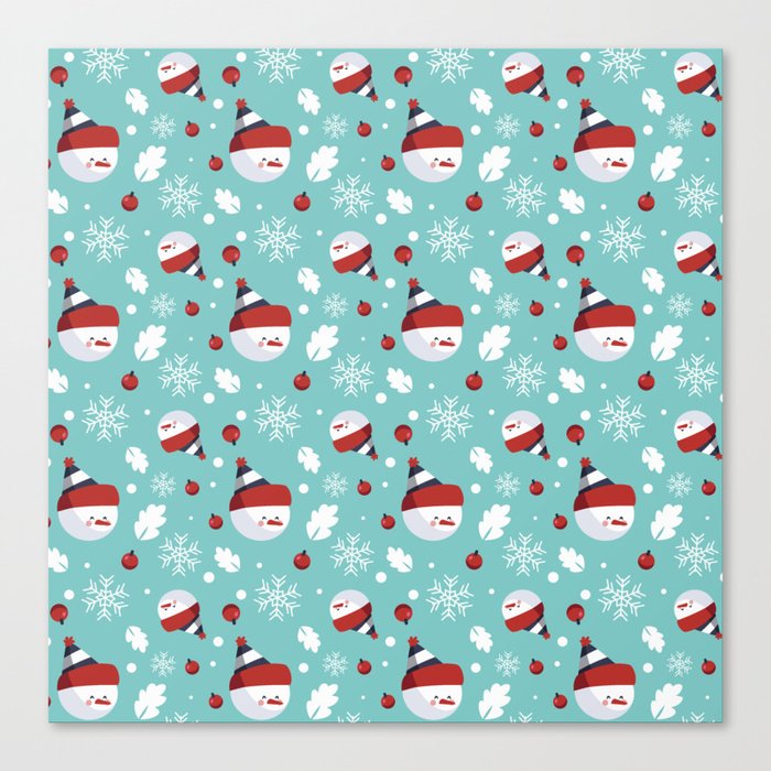 Christmas Pattern Turquoise Snowflake Snowman Canvas Print