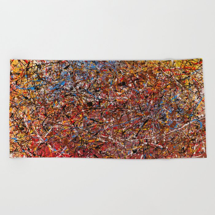 ELECTRIC 071 - Jackson Pollock style abstract design art, abstract painting Beach Towel