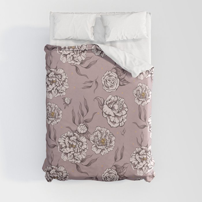 Warm Beige Vintage Flower Power Floral Pattern Duvet Cover