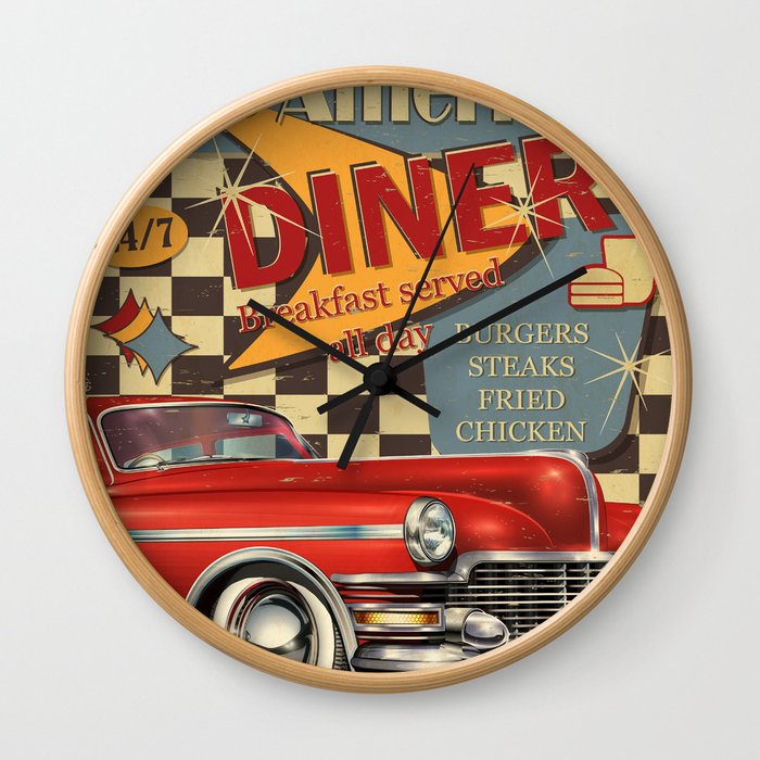 American Diner vintage poster. Wall Clock
