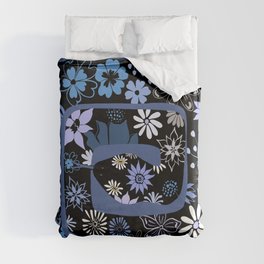 Boho Floral Abstract Snake - Blue Duvet Cover