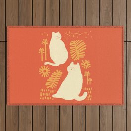 Abstraction minimal cat 27red happy go lucky Outdoor Rug