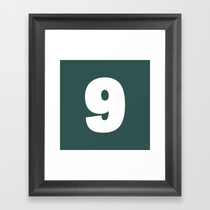 9 (White & Dark Green Number) Framed Art Print