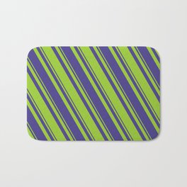 [ Thumbnail: Dark Slate Blue and Green Colored Stripes Pattern Bath Mat ]